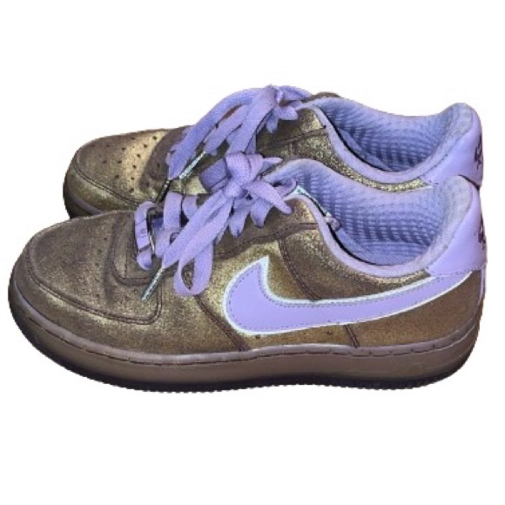 Nike Air Force 1 ‘82 Gold Purple Glitter Low Shoes size 4Y
